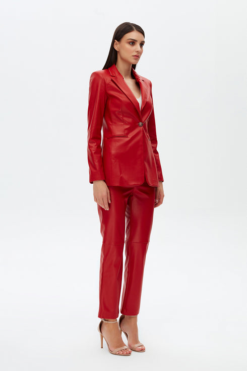 Firebrick vegan leather flared trouser